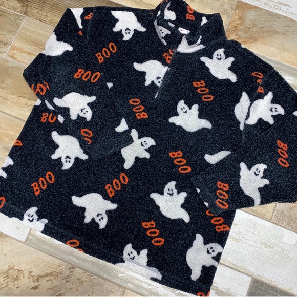PBJ Sport Sweaters Vintage Halloween Ghosts Sweater Mens Xl Boo Black 4 Zip Fleece Costume